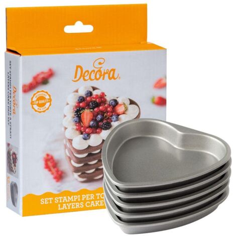 Decora 0070034 Set 5 Stampi Antiaderenti Cuore per Torte a Strati Multicolor, 15 X 15 X 2 h Cm. Confezione da 5 pezzi.