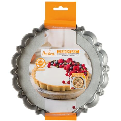 Decora 0075051 Stampo per Crostata con Fondo Mobile da Ø 20 X 3 H Cm, in Acciaio Antiaderente, Tonda, per sformare Dolci facilmente, Design Professionale Registrato, Brevettato