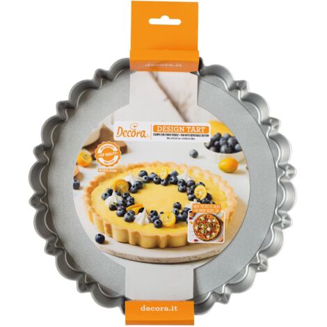 Decora 0075052 Stampo per Crostata con Fondo Mobile da Ø 25 X 3 H Cm, in Acciaio Antiaderente, Tonda, per sformare Dolci facilmente, Design Professionale Registrato, Brevettato