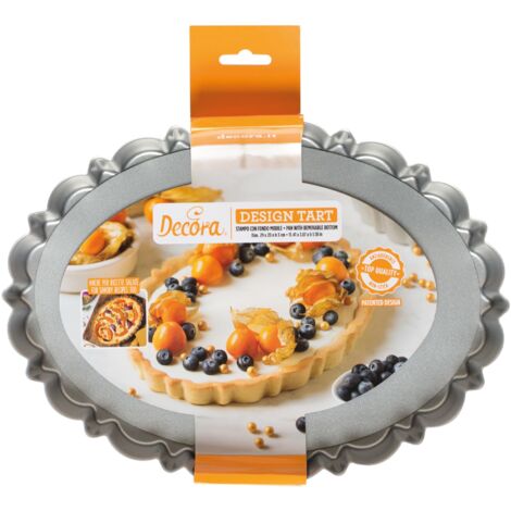 Decora 0075055 Stampo Crostata con Fondo Mobile da 29 X 20 X 3 H Cm, in Acciaio Antiaderente, Ovale, per sformare Dolci facilmente, Design Professionale Registrato, Brevettato