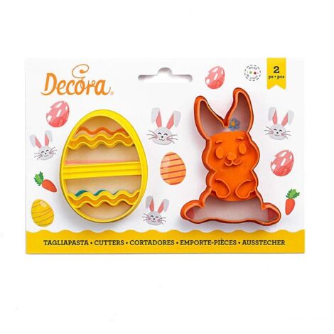 Decora 0255060 Set 2 Tagliapasta Coniglio e Uovo Decorato, Plastica