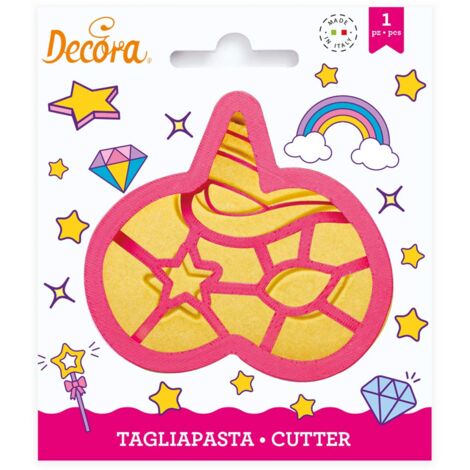 Decora 0255100 Tagliapasta Maschera Unicorno, per Decorazioni in Pasta di Zucchero o di Gomma, Rosa, Made in Italy, Design Originale, Confezione da 1 Pezzo, Plastica