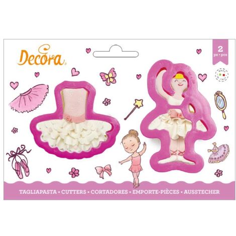 Decora 0255206 Set 2 Tagliapasta Ballerina E Tutu In Plastica, Il Kit Ideale per Creare Decorazioni in Pasta di Zucchero o di Gomma, Made in Italy, Design originale. Confezione da 2 pezzi.