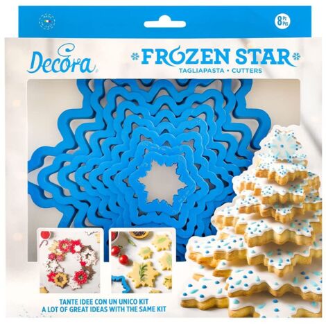 Decora 0255250 Set 8 Tagliapasta Albero Stella Di Ghiaccio, In Plastica, Il Kit Ideale per Creare Decorazioni in Pasta di Zucchero o di Gomma, Made in Italy, Design originale. Confezione da 8 pezzi.