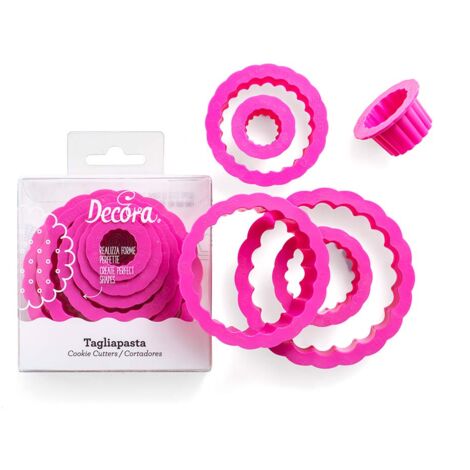 Decora 0255301 Set 6 Tagliapasta Tondo Riccio, In Plastica, Il Kit Ideale per Creare Decorazioni in Pasta di Zucchero o di Gomma, Made in Italy, Design originale. Confezione da 6 pezzi.