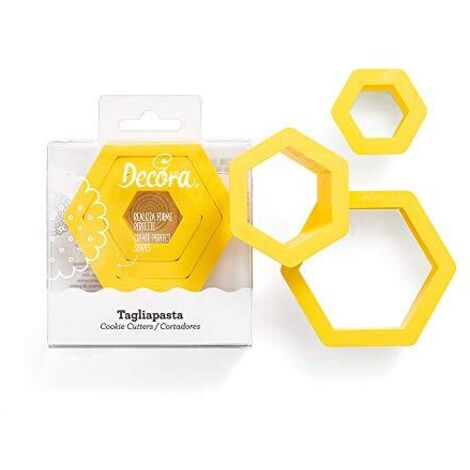 Decora 0255302 Set 3 Tagliapasta Esagono, In Plastica, Il Kit Ideale per Creare Decorazioni in Pasta di Zucchero o di Gomma, Made in Italy, Design originale. Confezione da 3 pezzi.