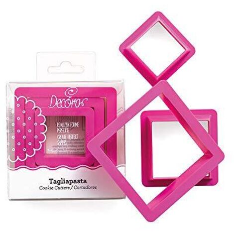 Decora 0255304 Set 3 Tagliapasta Quadrato 3,5 5 7 H 2,2 Cm, Plastica, Rosa