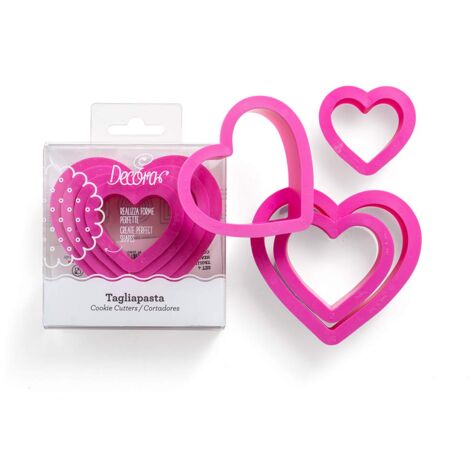 Decora 0255305 Set 4 Tagliapasta Cuore, In Plastica, Il Kit Ideale per Creare Decorazioni in Pasta di Zucchero o di Gomma, Made in Italy, Design originale. Confezione da 4 pezzi.
