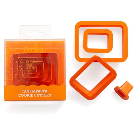 Decora 0255309 Set 4 Tagliapasta Rettangolo, In Plastica, Il Kit Ideale per Creare Decorazioni in Pasta di Zucchero o di Gomma, Made in Italy, Design originale. Confezione da 4 pezzi.