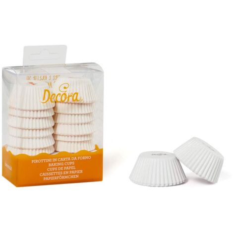 Decora 0339753 Pirottini, Mini Muffin Bianco, Comodissimi Pirottini in Carta da Forno, per Cuocere, Presentare e Regalare dolcetti, Resistono fino a 220°, In comodo Blister, 200 pezzi.