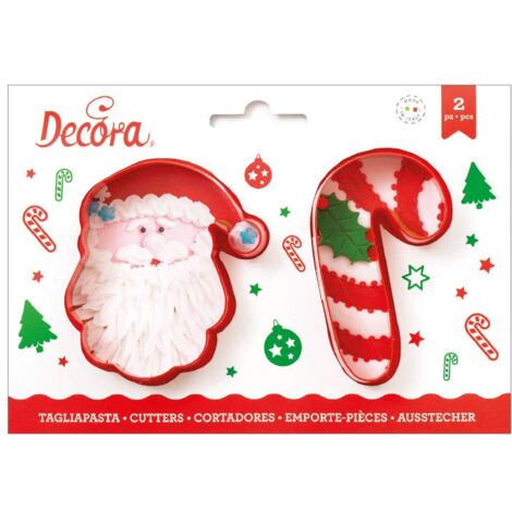 Decora 255068 Set 2 Tagliapasta Babbo Natale e Candy Cane, Plastica, Rosso