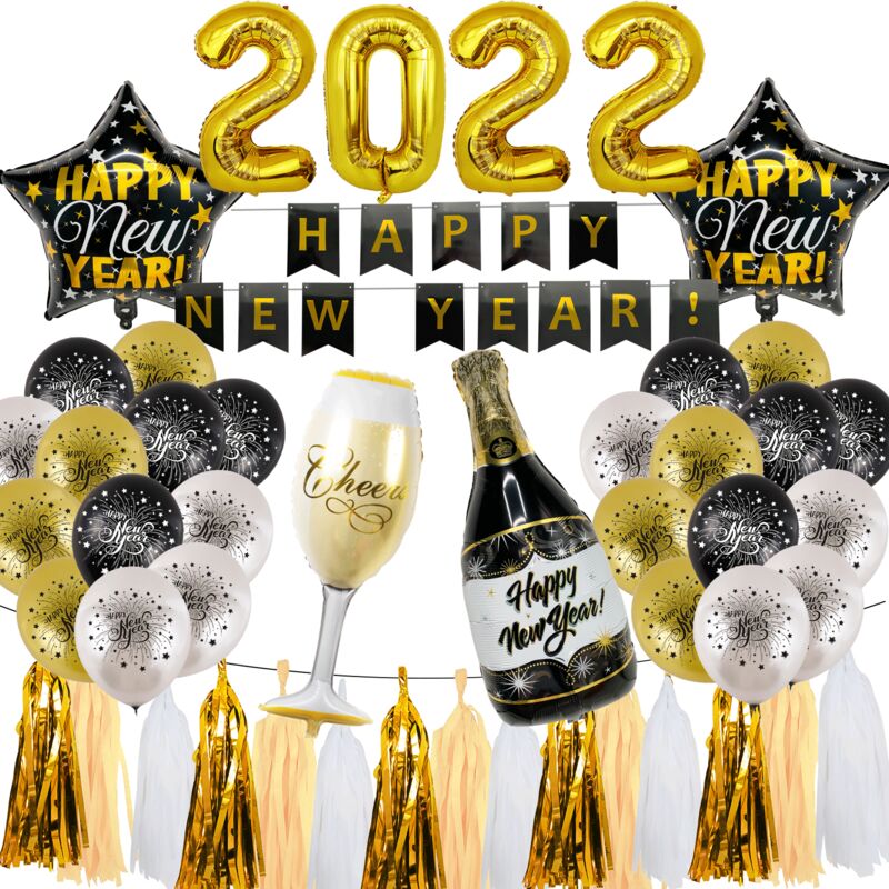 

Decoración Año Nuevo 2022, Deco Fiesta Año Nuevo. Banner Feliz Año Nuevo + Globos Gigantes 2022 + Accesorios