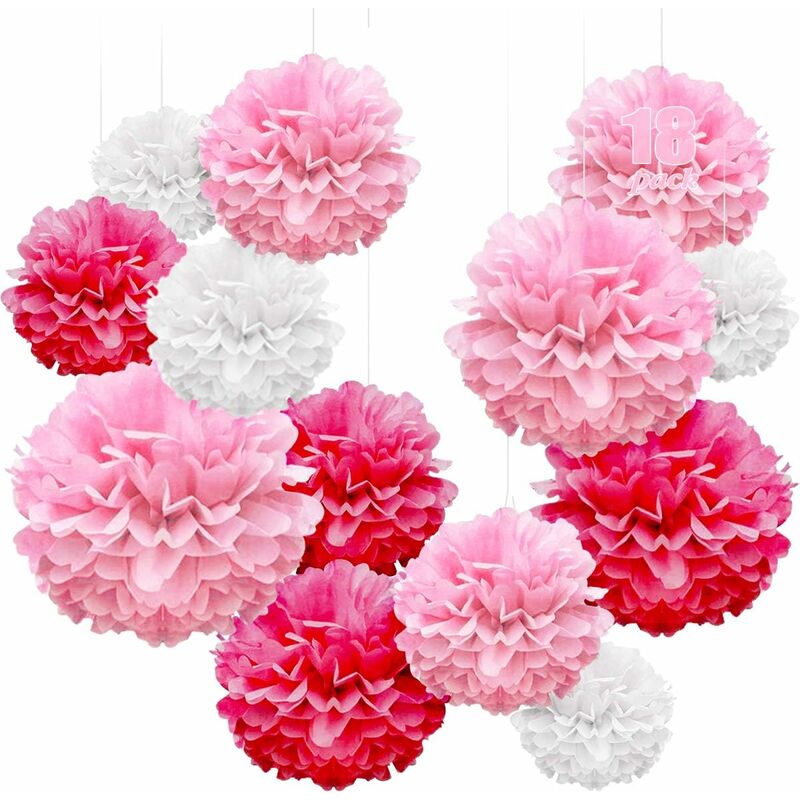 

Decoración de boda vintage 18 piezas de papel de seda pompones pompones decoración de fiesta de boda, decoración de confirmación de bautismo de niña,