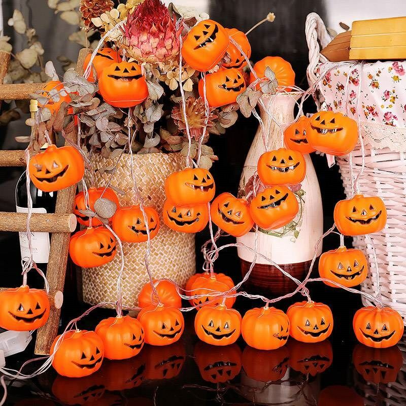 

Decoración de Halloween Luces de cadena de calabaza 5 metros 50 lámpara blanca cálida tipo de batería calabaza grande