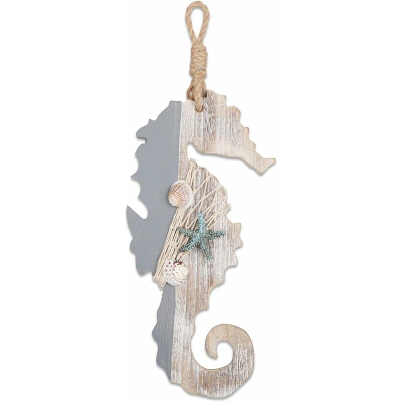 

Abcrital - Decoración de madera de caballito de mar con estrellas de mar y conchas marinas para decoración náutica, decoración de pared, adorno de