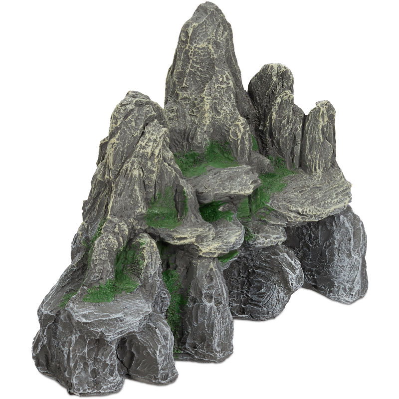 

Decoración Acuario, Roca con Cuevas, Piedra Decorativa, 21 cm de Alto, 1 Ud., Poliresina, Gris y Verde