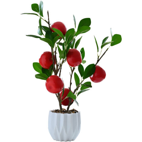Decoración artificial para habitaciones  Planta artificial en maceta "Bonsái de Fruta Roja" (1 pieza, maceta de plástico, tamaño grande)