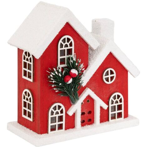 Decoración casita roja H18 cm 6 LEDs blanco cálido a pilas - Feeric lights & christmas