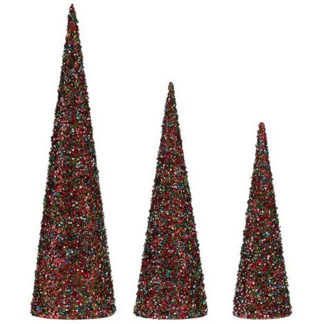 Decoración conos navidad lentejuelas 3 piezas azul fucsia