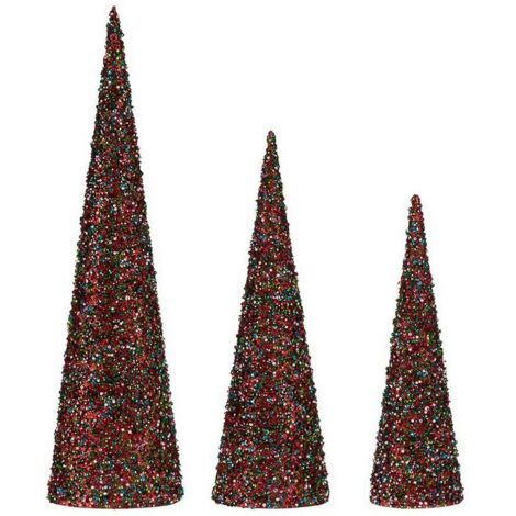 Decoración Conos Navidad Lentejuelas 3 Piezas Azul Fucsia