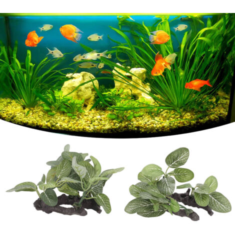 Decoración de alta calidad para acuarios: 2 plantas artificiales de PE verdes (10 x 8 x 8 cm) para terrarios, coníferas y reptiles.