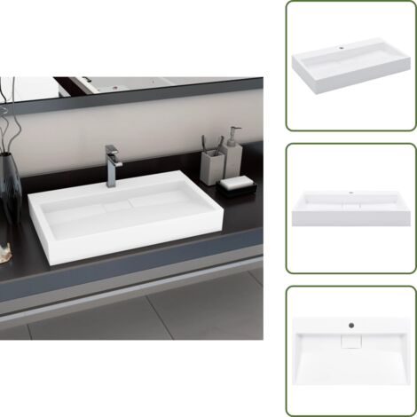 Decoración de baño - vidaXL Lavabo 80x46x11 cm resina mineral/mármol blanco - Lavabo colgante