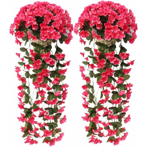 Decoración de boda de vid artificial colgante realista, Planta artificial romántica Flor decorativa Adorno de ventana Pared Hoja falsa Simulación Fucsia 2PCS