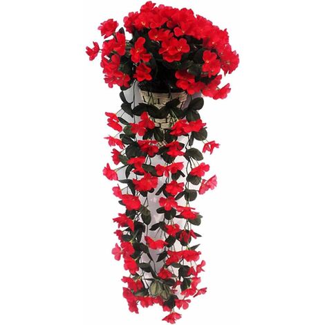 Decoración de boda de vid artificial colgante realista, Planta artificial romántica Flor decorativa Adorno de ventana Pared Hoja falsa Simulación Rojo 1PC