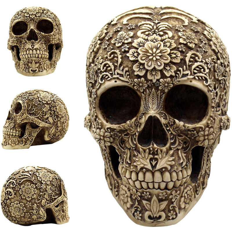 

Asupermall - Decoracion de cabeza de calavera de Halloween Esqueleto de cabeza humana con escultura de flor para fiesta tematica de Halloween Barras