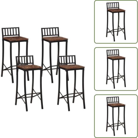 Decoración de casa - vidaXL Taburetes altos 4 unidades madera maciza reciclada - Taburetes de bar