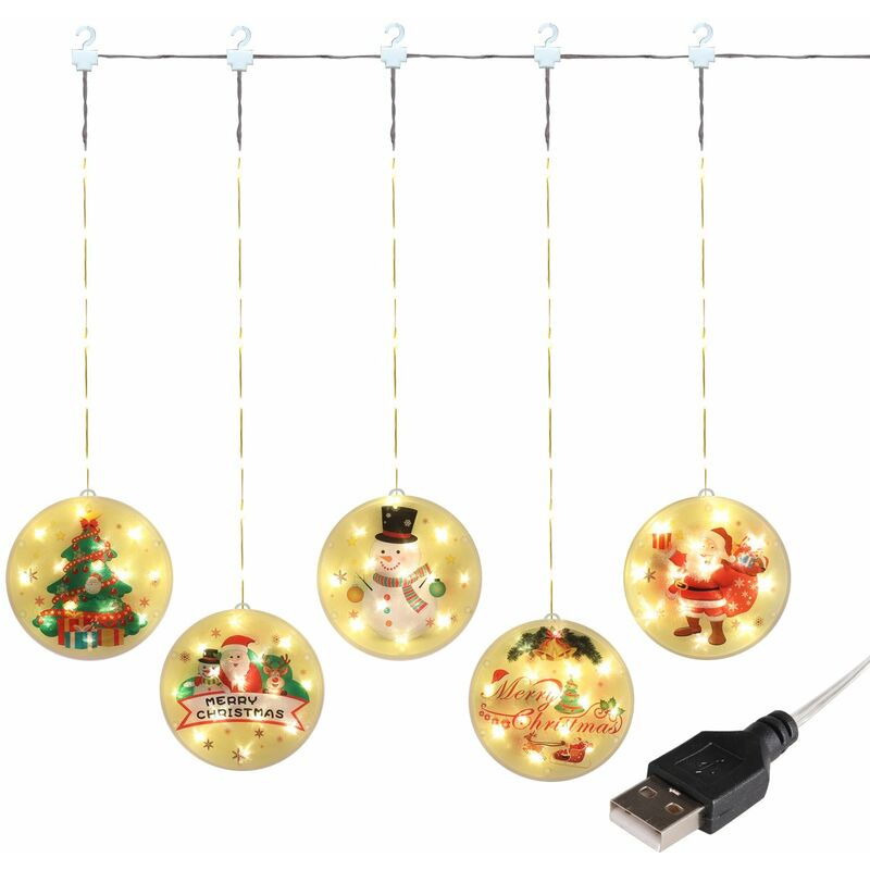 

Decoracion de cortina de Navidad Cadena de luces LED Impermeable Luz blanca calida Alimentado por USB para la habitacion del hogar Dormitorio
