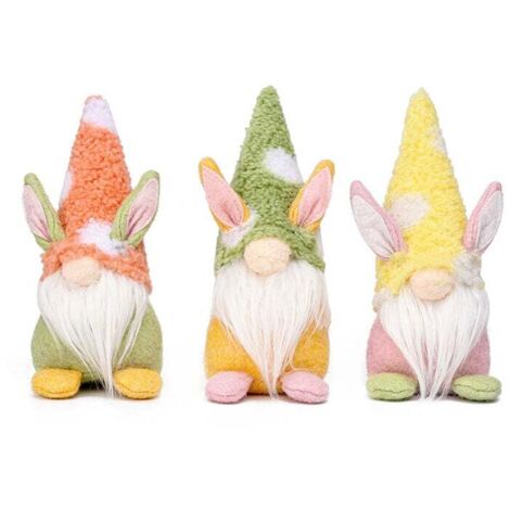 Decoración de elfo de Pascua, 3 conejitos de Pascua, gnomos, decoración de mesa, decoración de elfo para la familia festiva