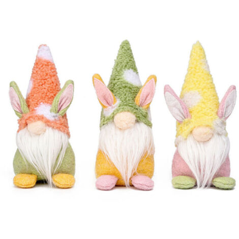 Decoración de elfo de Pascua, 3 conejitos de Pascua, tomte y gnomo para decoración de mesa, decoración de elfo para la familia festiva
