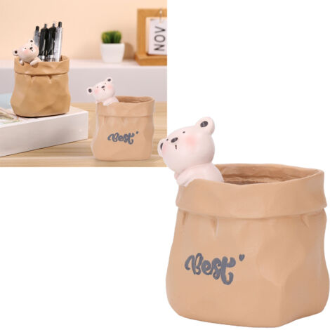 Decoración de escritorio de resina, portalápices, mini maceta para suculentas, animales en una bolsa de la compra, decoración de dormitorio/cocina, idea de regalo para el hogar.