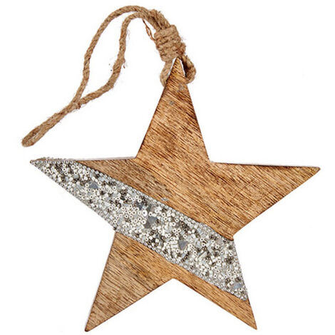 Decoración de fiesta - Plateado - Estrella de madera - 17x2,5x34 cm - Navidad - Objetos decorativos