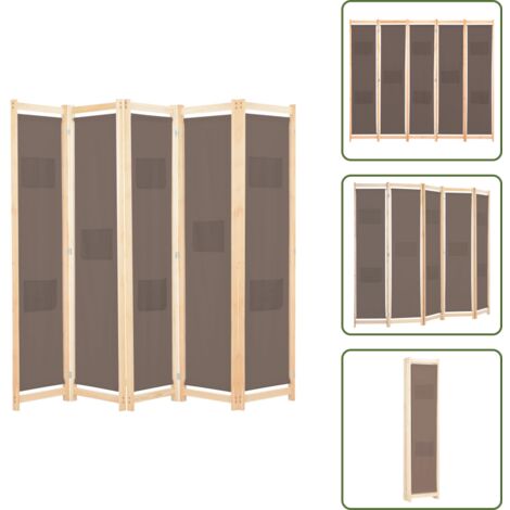 Decoración de habitación - vidaXL Biombo divisor de 5 paneles de tela marrón 200x170x4 cm - Panel de tela
