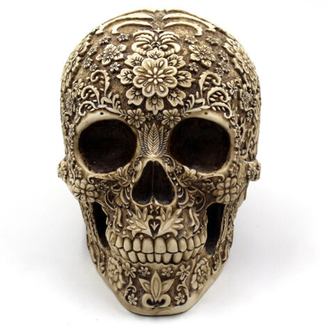 Decoración de Halloween, cráneo humano de resina, escultura de cráneo de 19 cm (7,5 pulgadas), cabeza humana, esqueleto coleccionable, decoración para el hogar