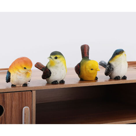 Decoración de jardín: 4 figuras de pájaros de resina, decoración de animales duradera para jardín y patio.