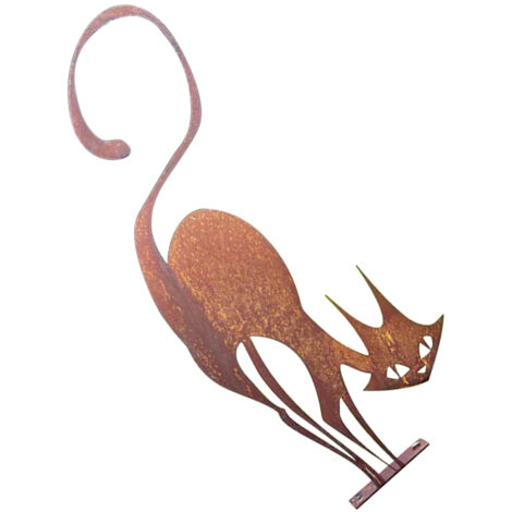 Decoración de jardín de Halloween, silueta de gato de metal, figura rústica de hierro para jardín, 42,5 x 18 cm