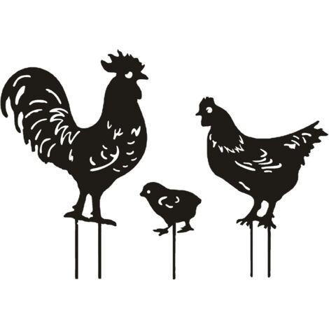 Decoración de jardín exterior de metal, estatuas de metal para gallineros, decoración para césped, caminos y aceras - Estilo retro europeo - Familia de gallinas