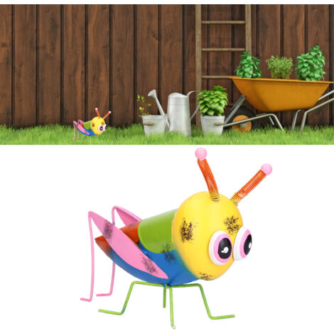 [Decoración de jardín] Figura grande de saltamontes hecha de metal resistente a la corrosión (45 cm), amarilla, para patio y jardín.