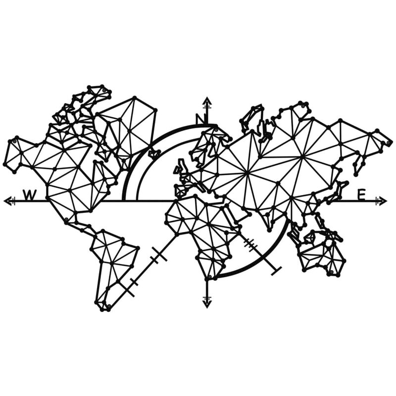

Homemania Decoración de pared mapa del mundo 100x60 cm metal negro - Negro