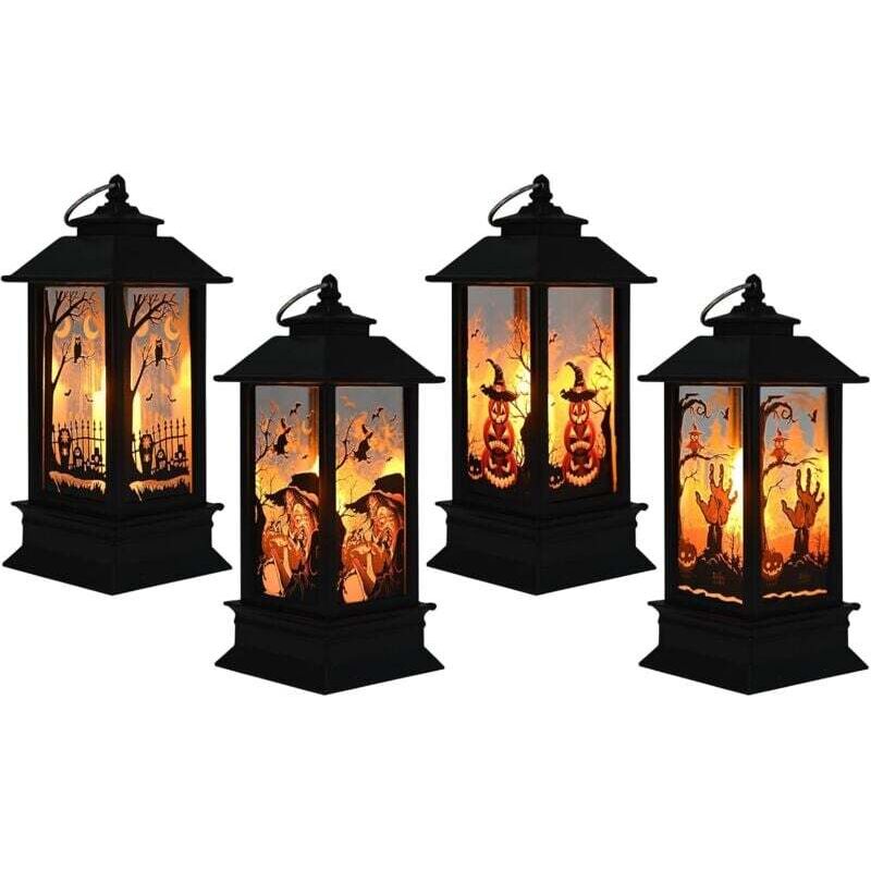 piezas de decoración de linterna de Halloween LED colgante vela linterna calabaza cuervo bruja fantasma patrón de mano para interior exterior jardín