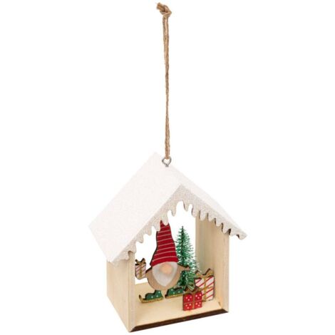 Decoración de madera árbol de Navidad gnomo casa verde 11cm - Atmosphera créateur d'intérieur