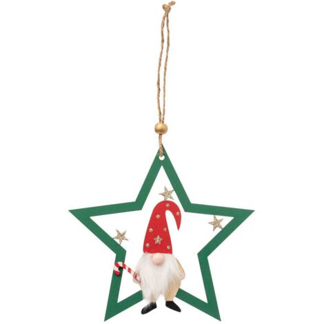 Decoración de madera árbol de Navidad gnomo estrella verde 15cm - Atmosphera créateur d'intérieur
