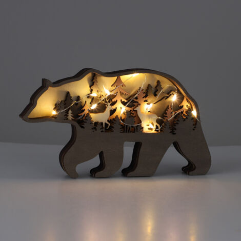 Decoración de madera, escultura tridimensional de animales en relieve, tallada a mano en madera natural, decoración rústica para salón/dormitorio, 17,5 x 13,6 x 2,5 cm