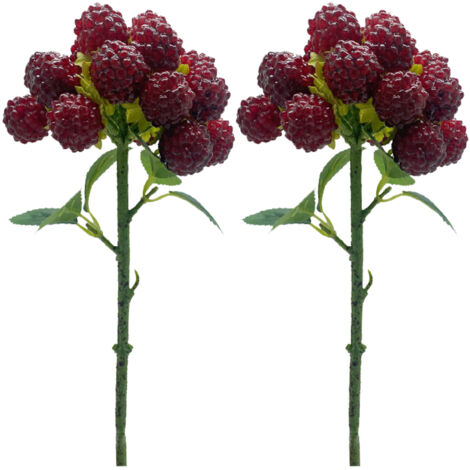 Decoración de mesa artificial, frambuesa, 2 piezas, bayas simplificadas, cabeza redonda, rama individual, rojo cereza