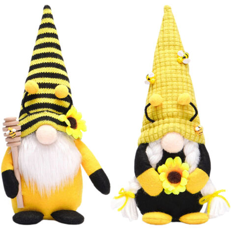 [Decoración de mesa] Figuritas de gnomos sin rostro, par, primavera/verano, juego de 2 piezas, fiesta de abejas y girasoles, duende adorable, festivo