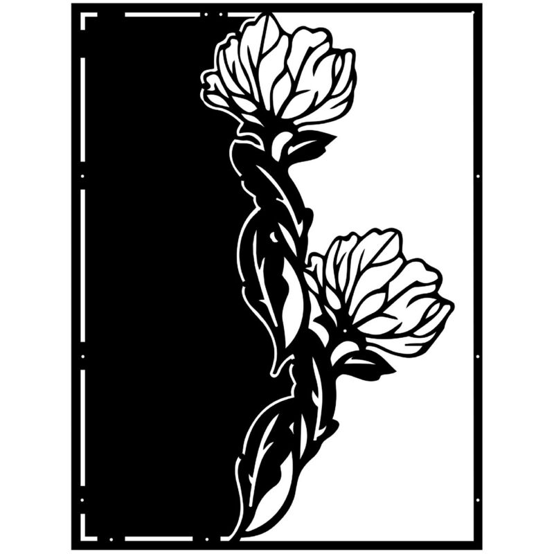 Decoración de Metal Flor 13, Metal, Negro, 70x3x93 cm