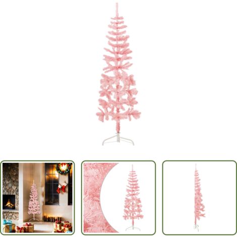 Decoración de Navidad -  Medio árbol de Navidad artificial con soporte rosa 150 cm
